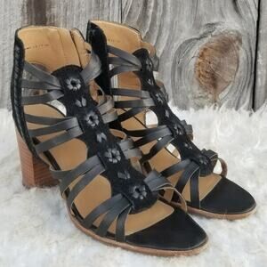 Strappy Gladiator Sandals Jack Rogers Hadley Size 9 Black Leather Cage Zip Heel